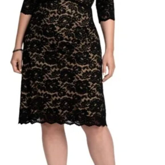 New Kiyonna Scalloped Boudoir Lace Sheath Dress‎ in Black/Nude Plus Size 1X - Picture 4 of 6